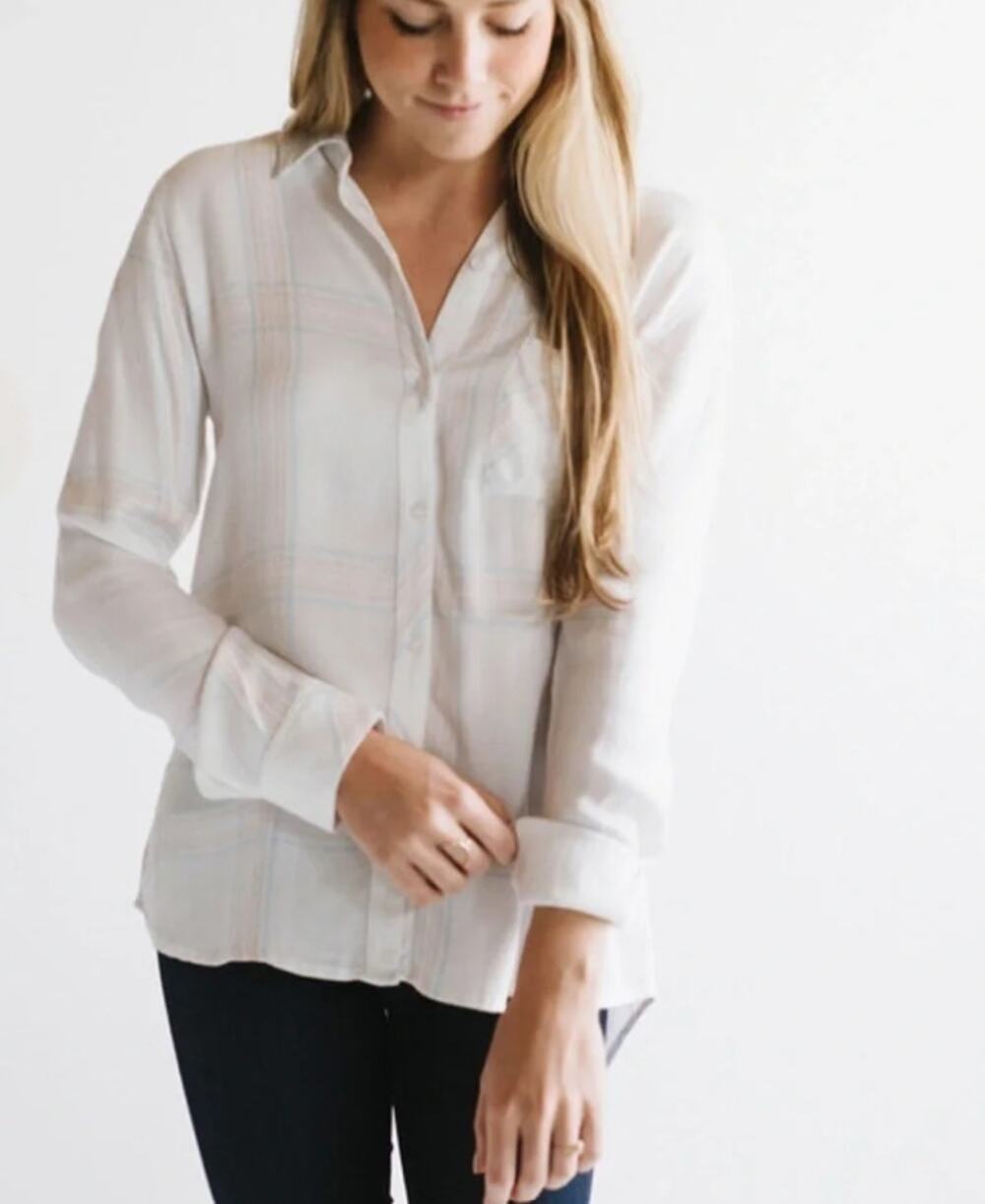 RAILS classic plaid soft Hunter long sleeve button down top Ivory Sherbert